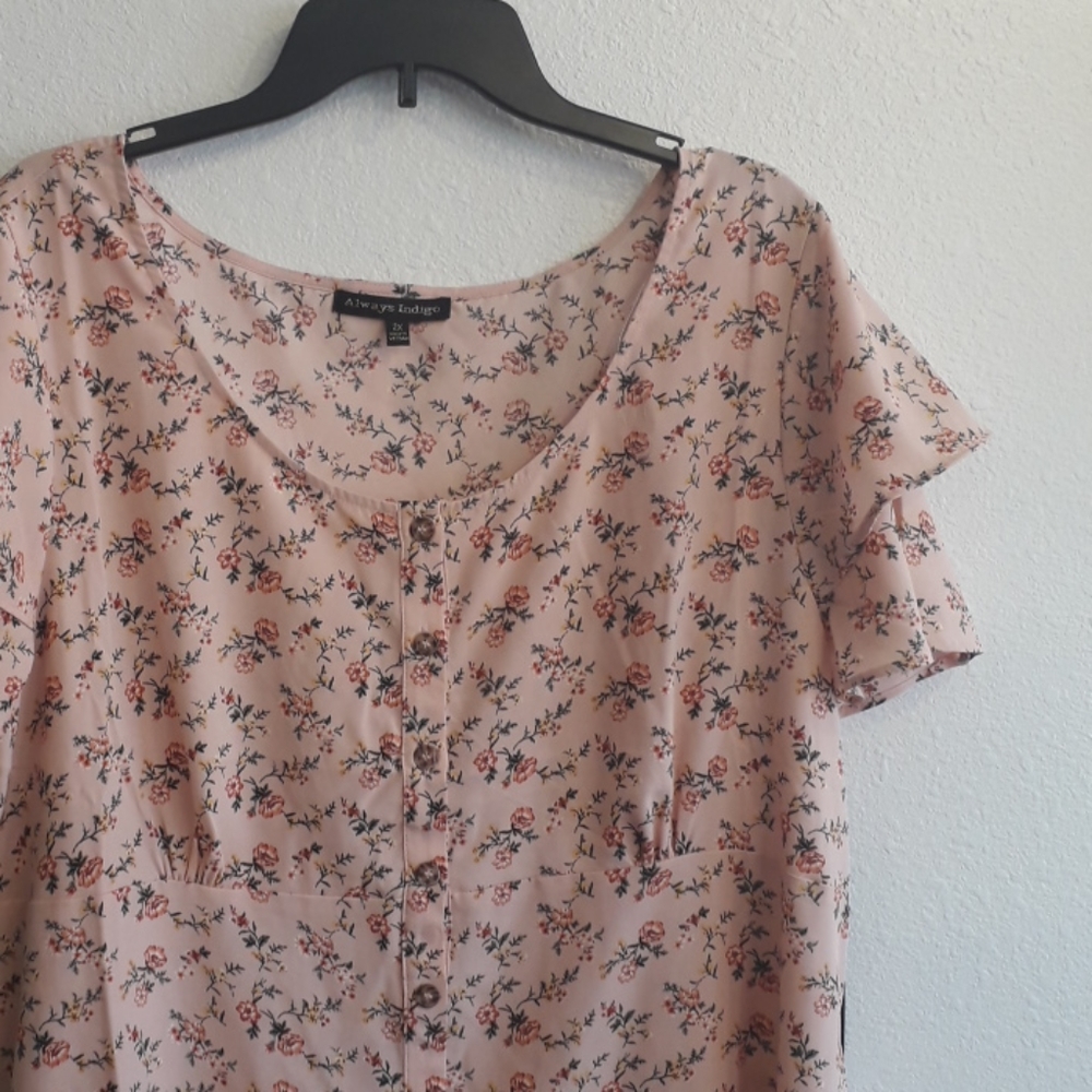 Always Indigo Ditsy Floral Blush Pink Plus Size Retro Style Dress - Picture 4 of 11